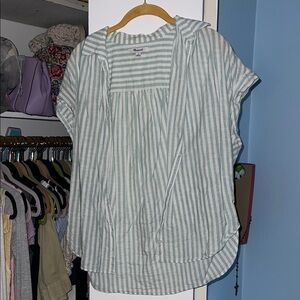 Madewell Mint and White Striped Blouse
